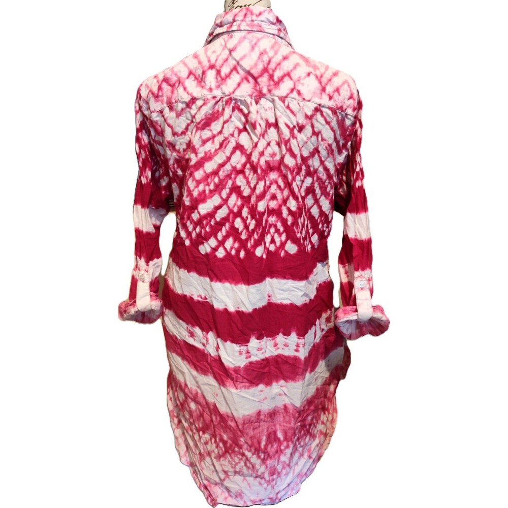 Artsy 100% Cotton Tie-Dye Pink Long Button Down Shirt Jacket w/ Pockets Sz M - Picture 5 of 6